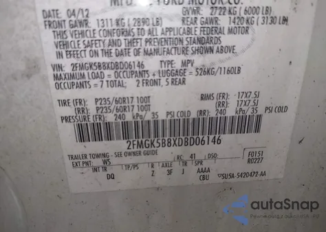 2013 Ford Flex Se z USA, uszkodzony, nr VIN 2FMGK5B8XDBD06146